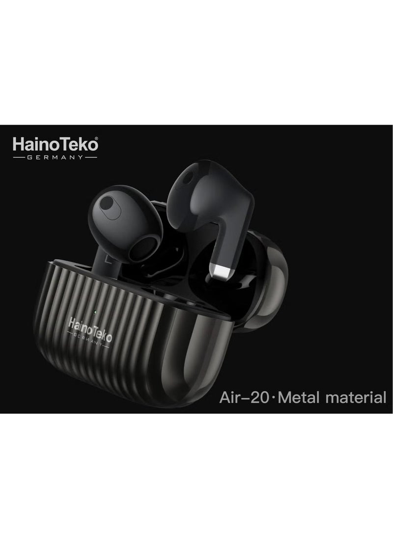 Haino Teko Air-20 Metal Bluetooth Earphones with High Bass Music Technology, Super Clear Microphone, Multifunctional Touch Control, Compatible with Android Mobiles and Tablets, Black – Wireless Earbuds for Music & Calls - Image 2