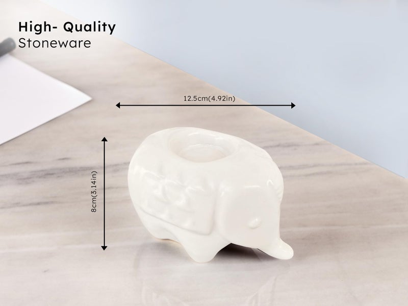 Bodhi House Handcrafted Ceramic Elephant Diya for Puja | Tealight Candle Holder for Dining Table, Home Decor & Gifting | Decorative Candle Holder Votive for Diwali Decor | Pack of 2, White - Image 3