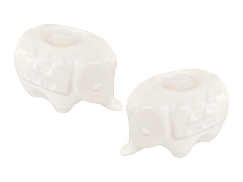 Bodhi House Handcrafted Ceramic Elephant Diya for Puja | Tealight Candle Holder for Dining Table, Home Decor & Gifting | Decorative Candle Holder Votive for Diwali Decor | Pack of 2, White - Image 2