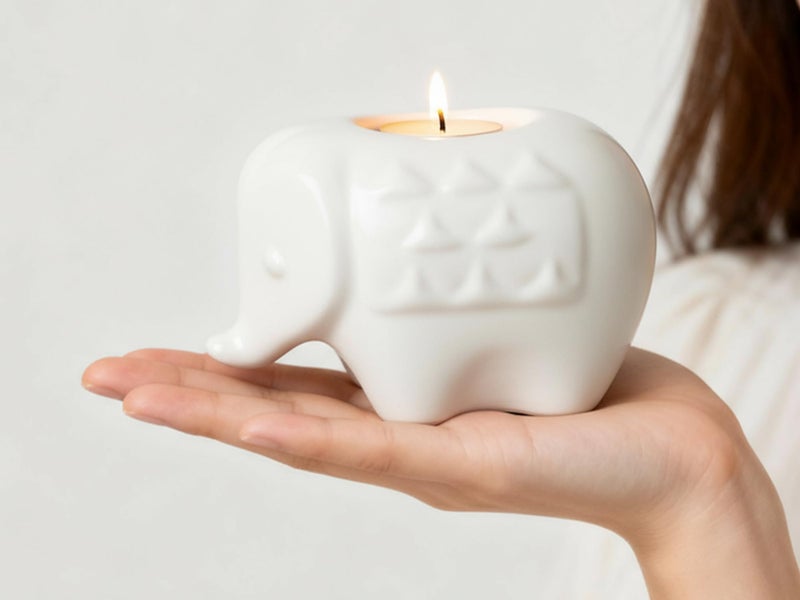 Bodhi House Handcrafted Ceramic Elephant Diya for Puja | Tealight Candle Holder for Dining Table, Home Decor & Gifting | Decorative Candle Holder Votive for Diwali Decor | Pack of 2, White - Image 5