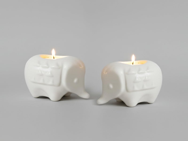 Bodhi House Handcrafted Ceramic Elephant Diya for Puja | Tealight Candle Holder for Dining Table, Home Decor & Gifting | Decorative Candle Holder Votive for Diwali Decor | Pack of 2, White - Image 1