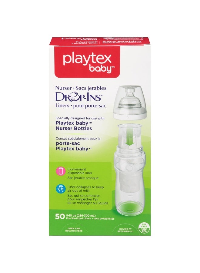 playtex baby Diaper Genie Playtex Nurser Drop-Ins Baby Bottle Disposable Liners, Closer to Breastfeeding, 8 Oz, 50 Count - Image 1