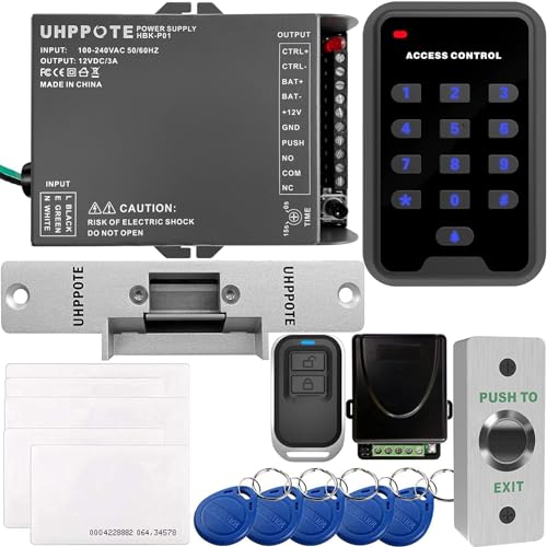 UHPPOTE 125KHz RFID EM ID Keypad Stand-Alone Door Access Control Kit with Strike Lock Remote Control Exit Button - Image 1