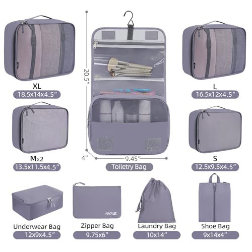 BAGAIL 10 Set Packing Cubes Various Sizes Packing Organizer for Travel Accessories Luggage Carry On Suitcase-Grey - Image 2