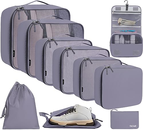 BAGAIL 10 Set Packing Cubes Various Sizes Packing Organizer for Travel Accessories Luggage Carry On Suitcase-Grey - Image 1
