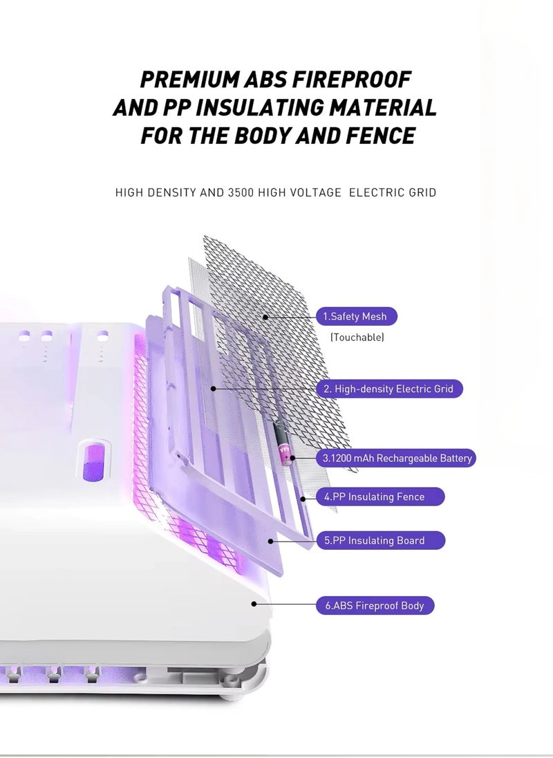 Generic - Powerful Rechargeable Mosquito Killer Lamp - Dual-Sided Bug Zapper with Automatic Voltage Regulation, Advanced Low Power Technology, and Protective Net, Indoor & Outdoor Insect Control for Home, Office, Restaurants, Hospitals, White - Image 1