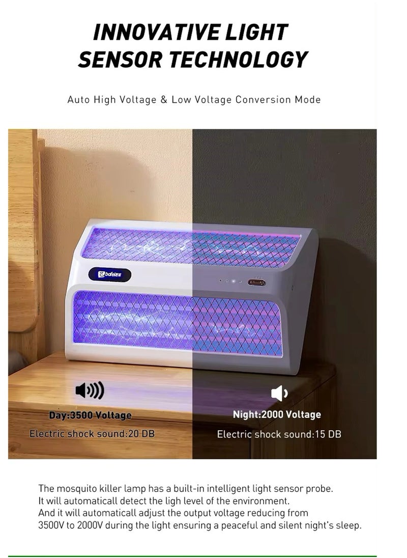 Generic - Powerful Rechargeable Mosquito Killer Lamp - Dual-Sided Bug Zapper with Automatic Voltage Regulation, Advanced Low Power Technology, and Protective Net, Indoor & Outdoor Insect Control for Home, Office, Restaurants, Hospitals, White - Image 1