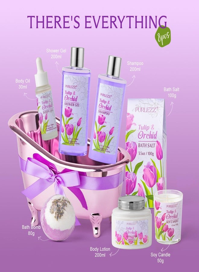 PURLEZZ Spa Gift Basket, Mother's Day Gift for Mom - 8 Pcs Tulip scents Bath & Body Gift Set for Women, Spa Gift Kit, Birthday Gifts, Self Care, Pampering Gifts for Her, All Occasion Holiday Present - Image 2