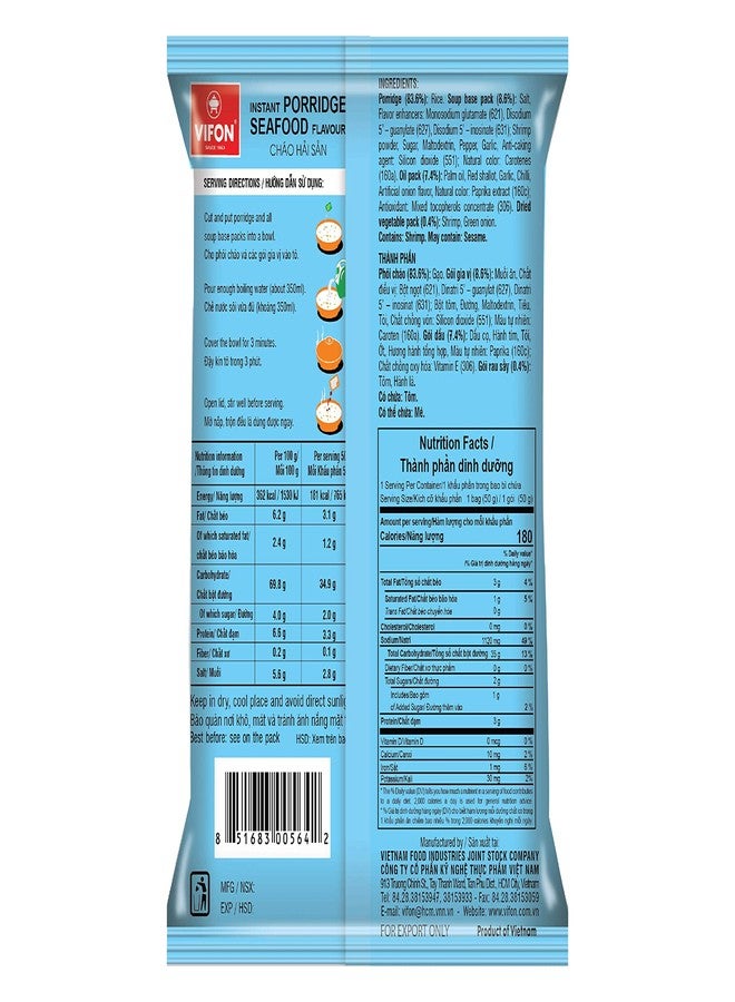 VIFON Instant Porridge Seafood Flavour 50gr, 1 CARTON = 50 BAGS, USFDA, 50 bags x 1.75 Oz (50g) - Image 2