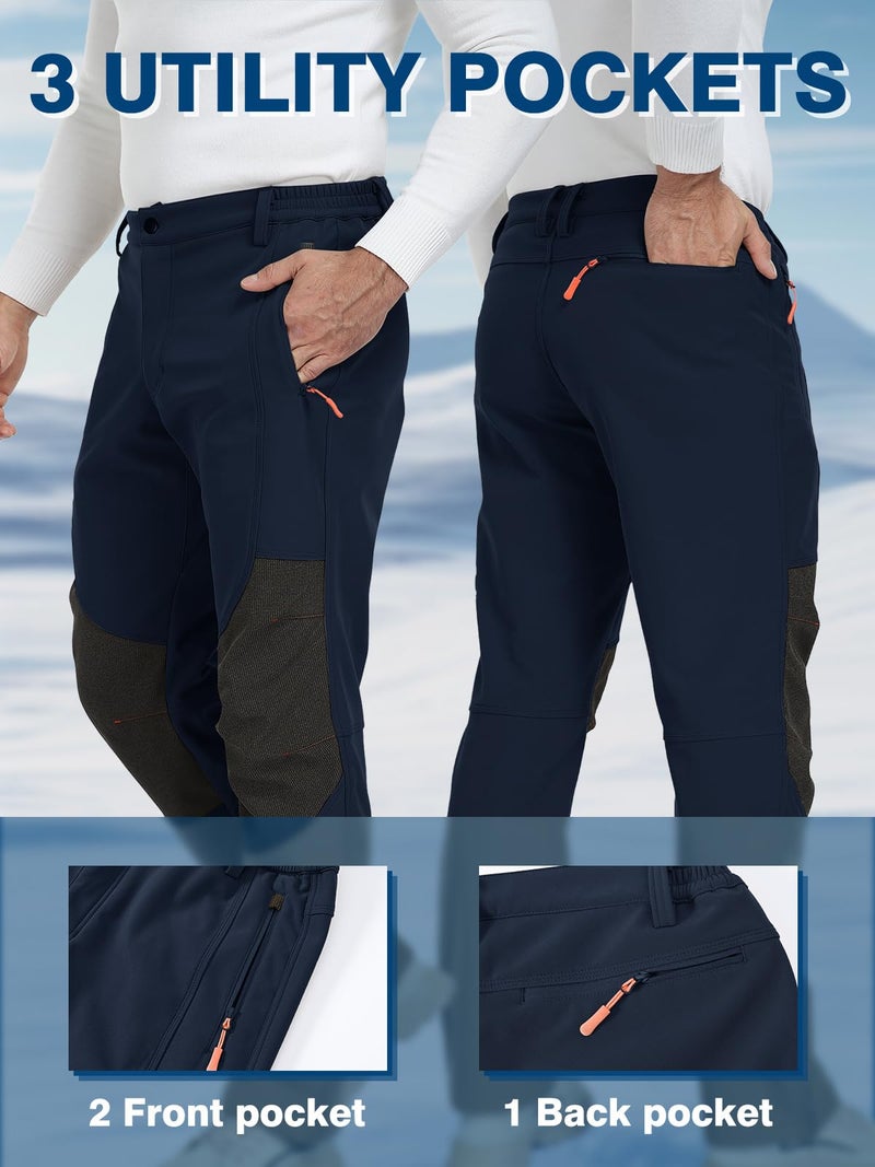 SPOSULEI Mens Ski Waterproof Insulated Pants Fleece Lined Softshell Snow Hiking Snowboard Outdoor Pants with Zipper Pockets Dark Blue 32Wx34L - Image 4