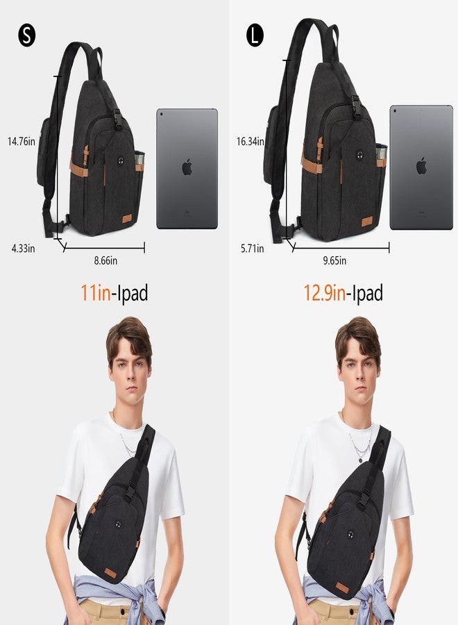 OSOCE Sling Bag for Men, Large Crossbody Bag Men with Anti Theft Tunnel Lock Zipper Canvas Sling Backpack for Travel Hiking, Black S - Image 3