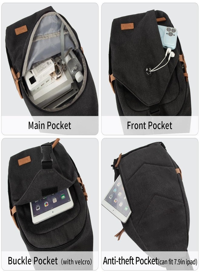 OSOCE Sling Bag for Men, Large Crossbody Bag Men with Anti Theft Tunnel Lock Zipper Canvas Sling Backpack for Travel Hiking, Black S - Image 4