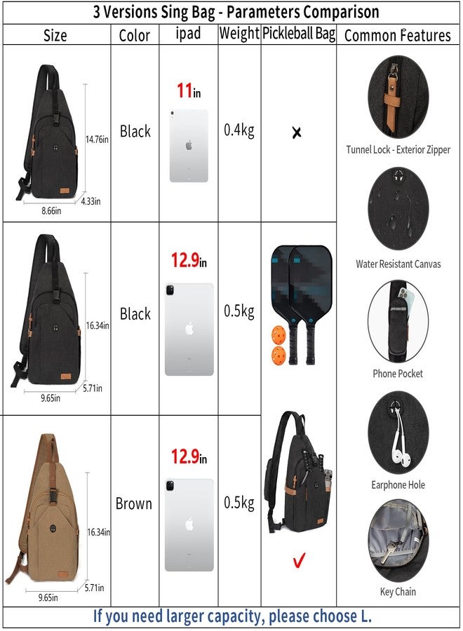 OSOCE Sling Bag for Men, Large Crossbody Bag Men with Anti Theft Tunnel Lock Zipper Canvas Sling Backpack for Travel Hiking, Black S - Image 5