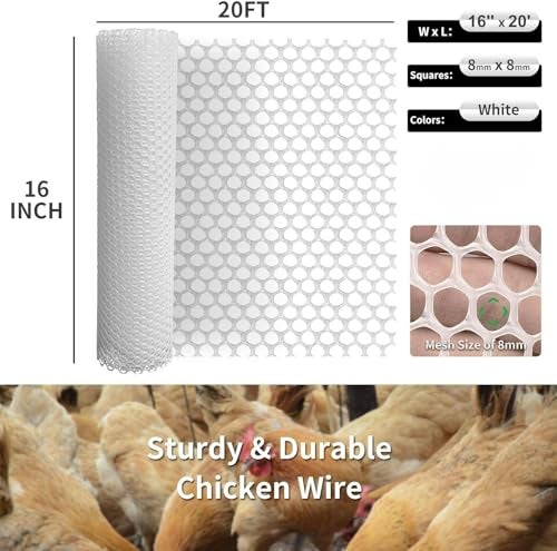WURJHSONG Plastic Wire Mesh Fence 16in x 10Ft Plastic Chicken Wire Mesh for Poultry Dogs Rabbit Snake Barrier Gardening Versatile Plastic Fencing 16in x 10Ft White - Image 3