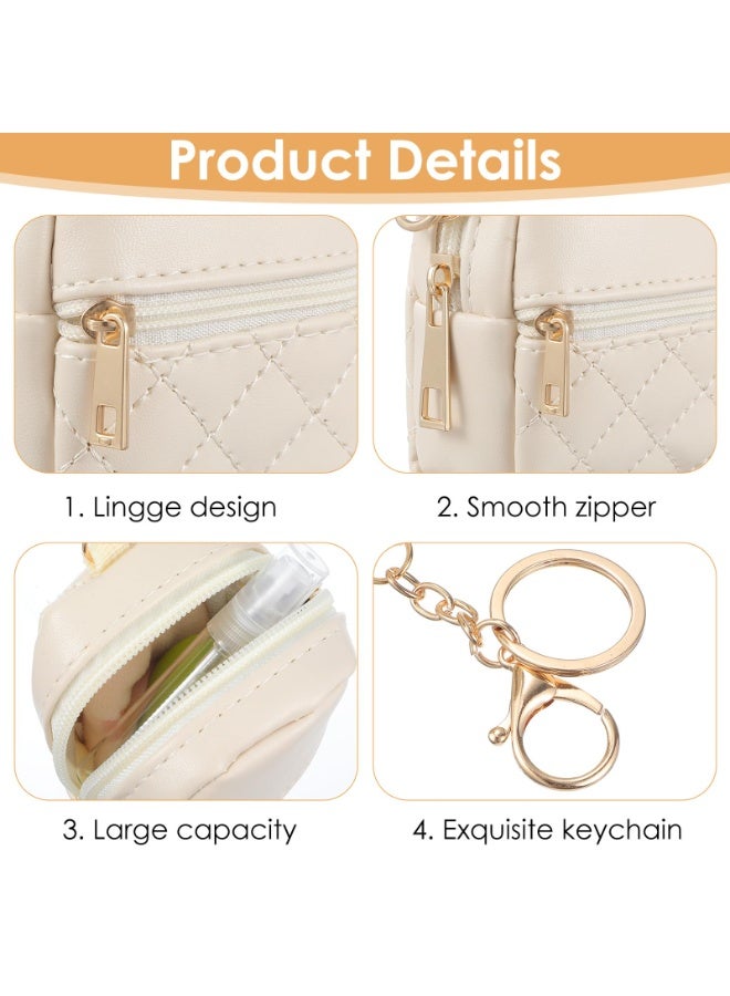 PU Leather Mini Backpack Keychain Coin Purse, Cute Multi-use Zipper Pouch for Women, Lipstick Card Data Cable Cosmetic Storage Bag, Beige - Image 3