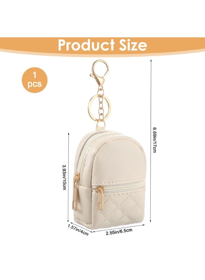 PU Leather Mini Backpack Keychain Coin Purse, Cute Multi-use Zipper Pouch for Women, Lipstick Card Data Cable Cosmetic Storage Bag, Beige - Image 2