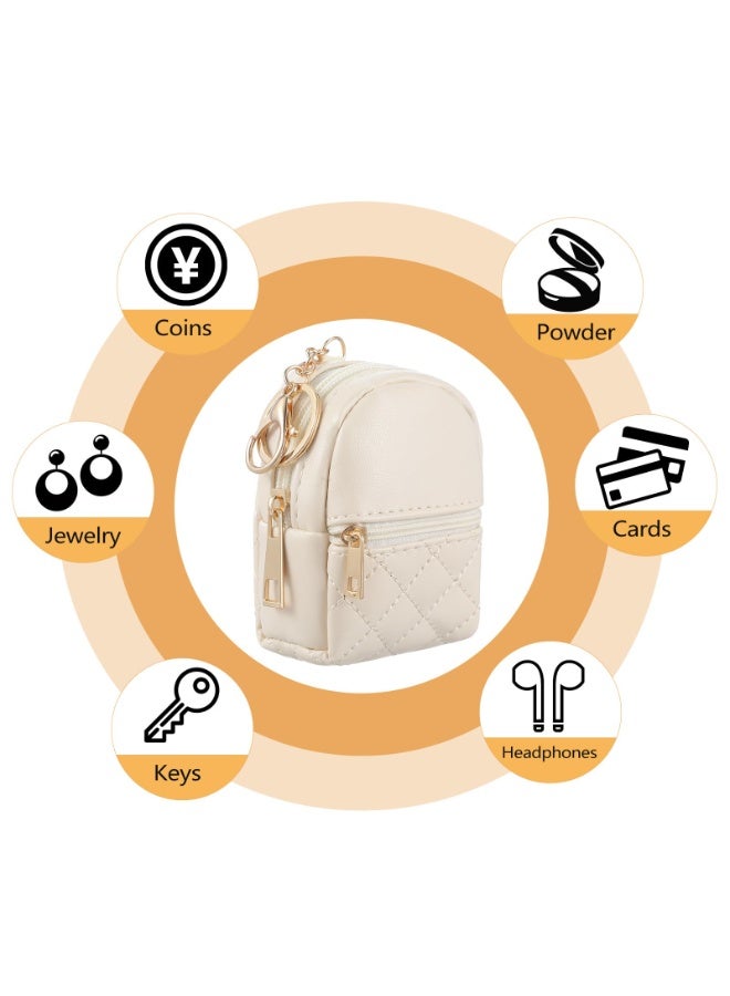PU Leather Mini Backpack Keychain Coin Purse, Cute Multi-use Zipper Pouch for Women, Lipstick Card Data Cable Cosmetic Storage Bag, Beige - Image 4