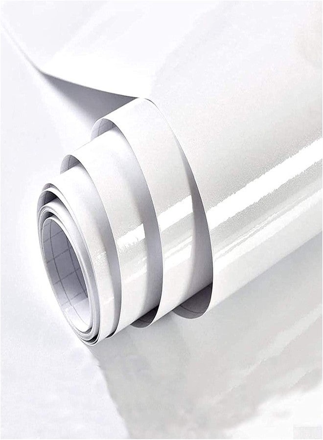 TANONE White Wallpaper 17.7" X 118" Peel and Stick Countertop Wallpaper Glossy Self Adhesive Removable Decorative Upgrade Vinyl Film for Kitchen Countertop Cabinets Table - Image 1