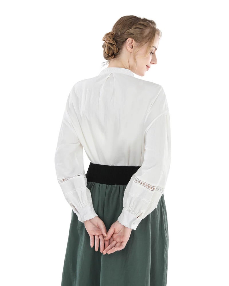 Nuoqi Victorian Blouse for Women White Cotton Renaissance Shirt Long Sleeve Vintage Top M - Image 4
