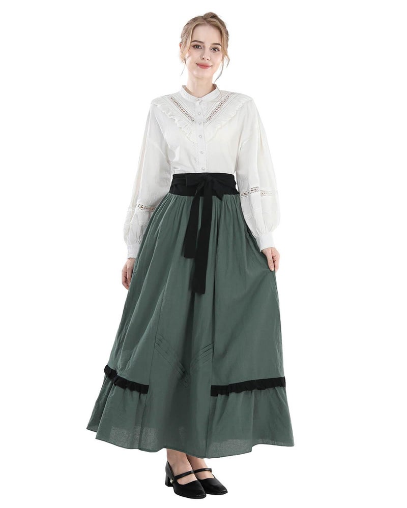 Nuoqi Victorian Blouse for Women White Cotton Renaissance Shirt Long Sleeve Vintage Top M - Image 2