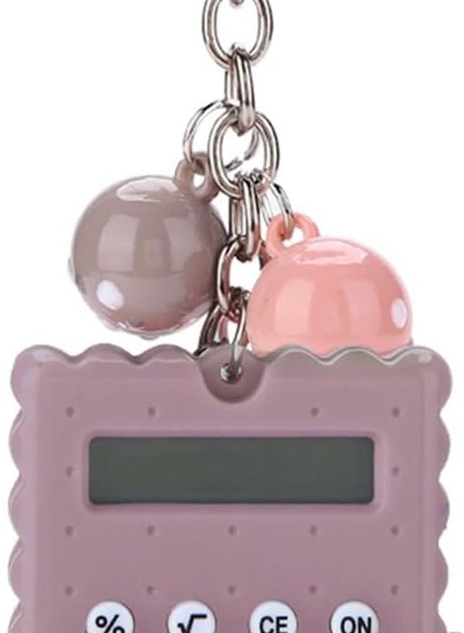 Portable Cute Keychain Calculator Pocket Size Grey Purple Color - Image 1