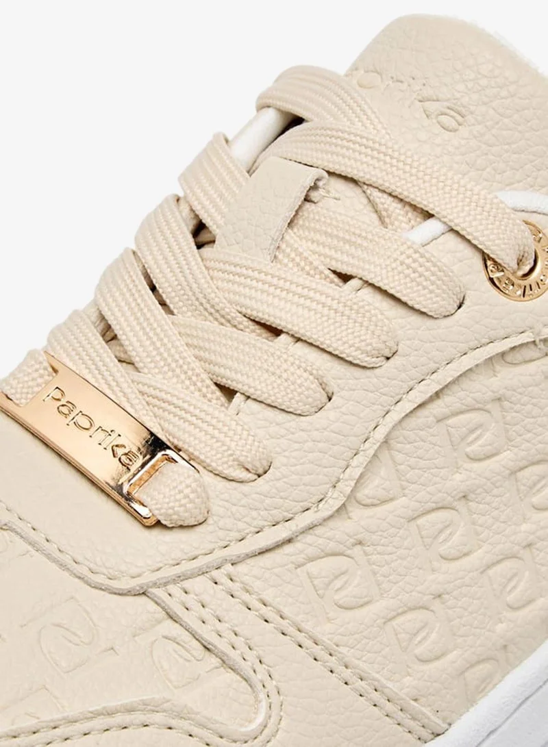 Paprika IVORY Women's Monogram Embossed Sneakers With Lace-Up Closure for Women | Best Price UAE