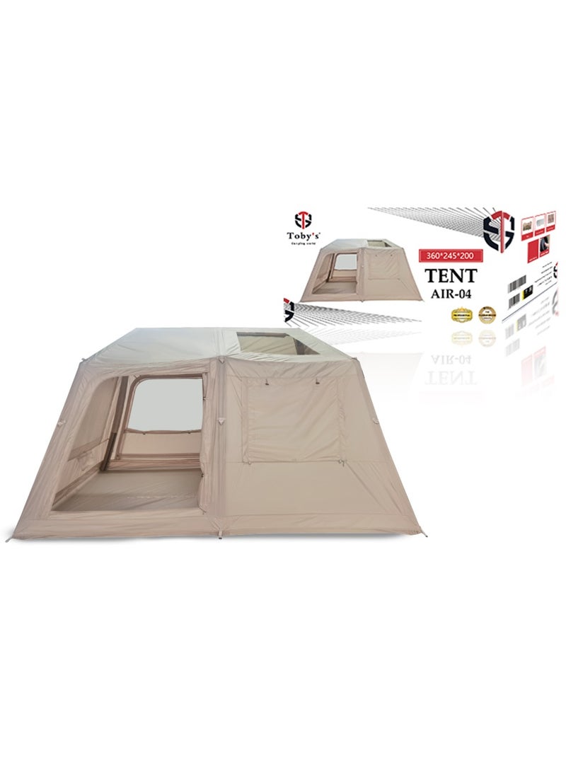 توبيز خيمة تخييم Tobys القابلة للنفخ - 04 مع مضخة، خيام تخييم فاخرة تتسع من 6 إلى 8 أشخاص، مزودة بأبواب ونوافذ شبكية - Image 1