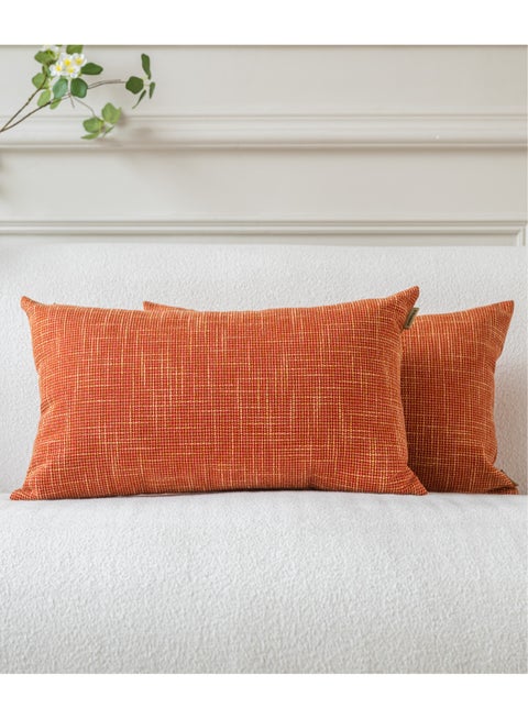 مجموعة من 2 غطاء وسادة زخرفي من الكتان بلون أحمر برتقالي مقاس 30 × 50 سم، أغطية وسادة مزخرفة للمزرعة مع تقاطع لأريكة السرير وغرفة المعيشة والديكور المنزلي