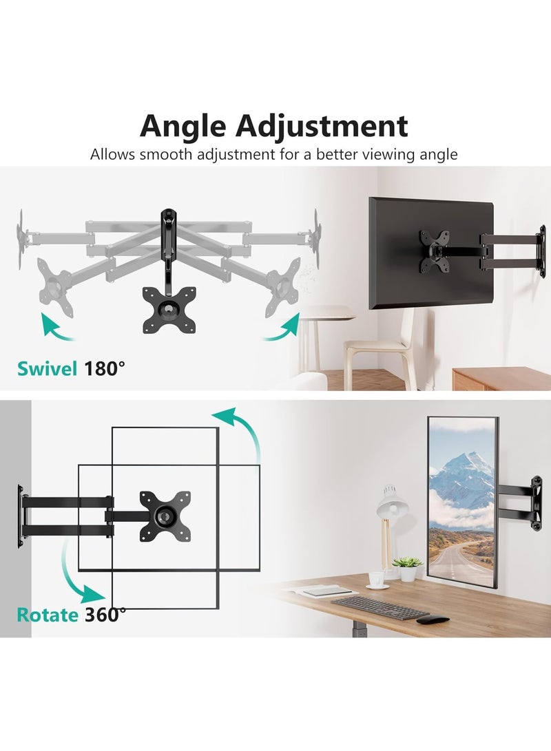 TV Wall Mount Articulating LCD Monitor Full Motion 15 inch Extension Arm Tilt Swivel for Most 13 to 32 inch LED TV Flat Panel Screen with VESA up to 100x100mm (1330LM), Black - Image 3
