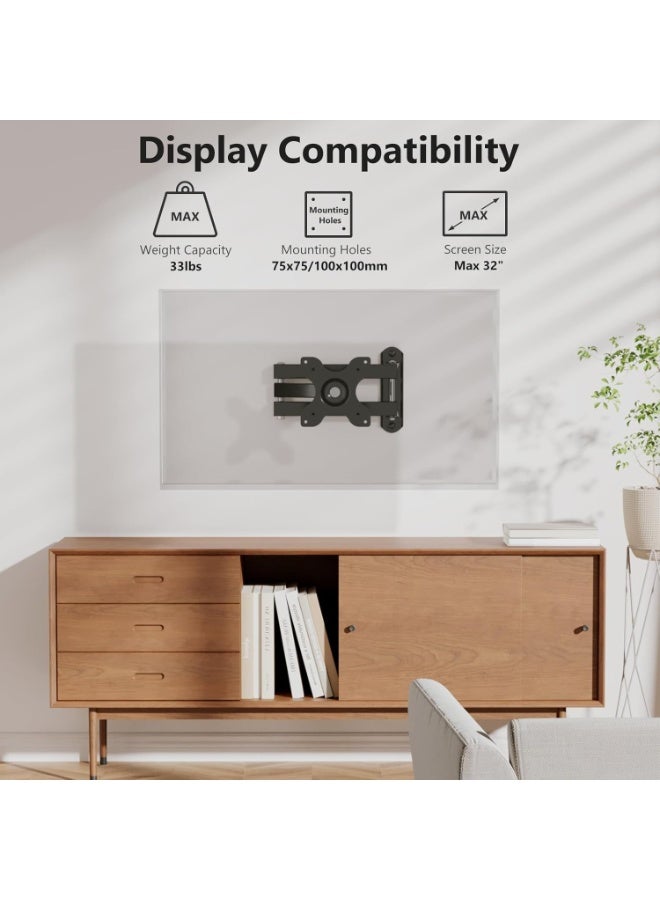 TV Wall Mount Articulating LCD Monitor Full Motion 15 inch Extension Arm Tilt Swivel for Most 13 to 32 inch LED TV Flat Panel Screen with VESA up to 100x100mm (1330LM), Black - Image 2