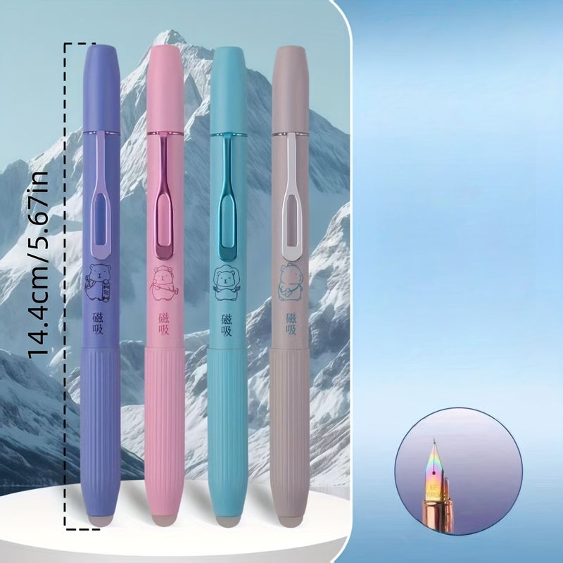 1pc Erasable Fountain Pen With Magnetic Design Featuring 0.38mm Colorful Iridium Nib Purple Suitable For Office And School Supplies - Image 2