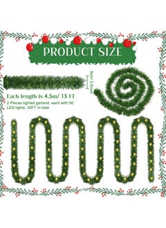 Timoo Timoo 30FT Green Christmas Garland 2 Pack Christmas Tree Garland Greenery Garland Christmas Pine Garland with 100 Count Clear Incandescent Christmas Tree Garland for Indoor Outdoor Tree Garland  - Image 2