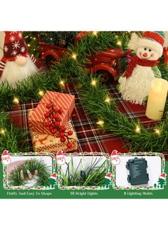 Timoo Timoo 30FT Green Christmas Garland 2 Pack Christmas Tree Garland Greenery Garland Christmas Pine Garland with 100 Count Clear Incandescent Christmas Tree Garland for Indoor Outdoor Tree Garland  - Image 3