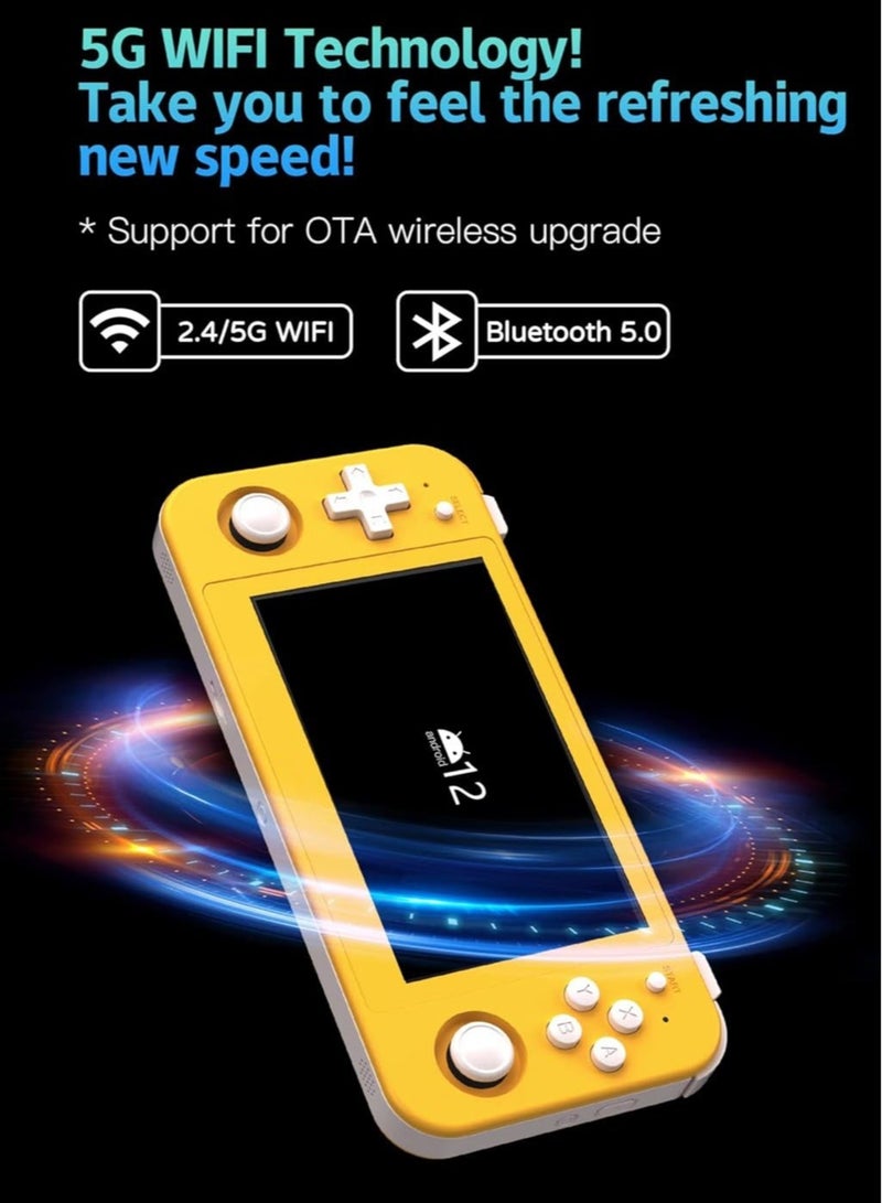 ANBERNIC  RG505 Retro Game Handheld Game Console with 128GB TF-card Built-in 3000+ Games, 4.95-inch OLED Touch Screen with Android 12 System, Unisoc Tiger T618 and Compatible with Google Play Store (Yellow)  - Image 5