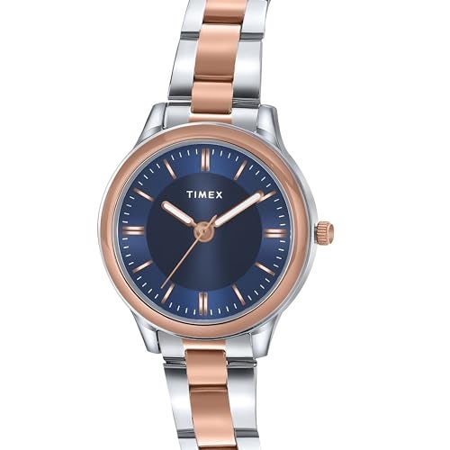 TIMEX Analog Watch for Couple with Blue Round Dial & Two Tone Stainless Steel Bracelet Band Water Resistant Pair's Wrist Watches - TW00ZP010 - Image 5
