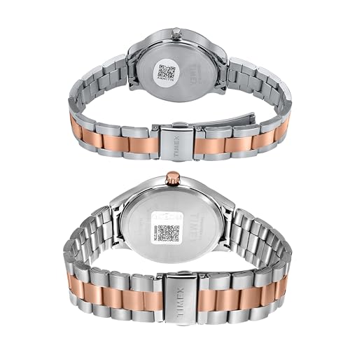 TIMEX Analog Watch for Couple with Blue Round Dial & Two Tone Stainless Steel Bracelet Band Water Resistant Pair's Wrist Watches - TW00ZP010 - Image 4