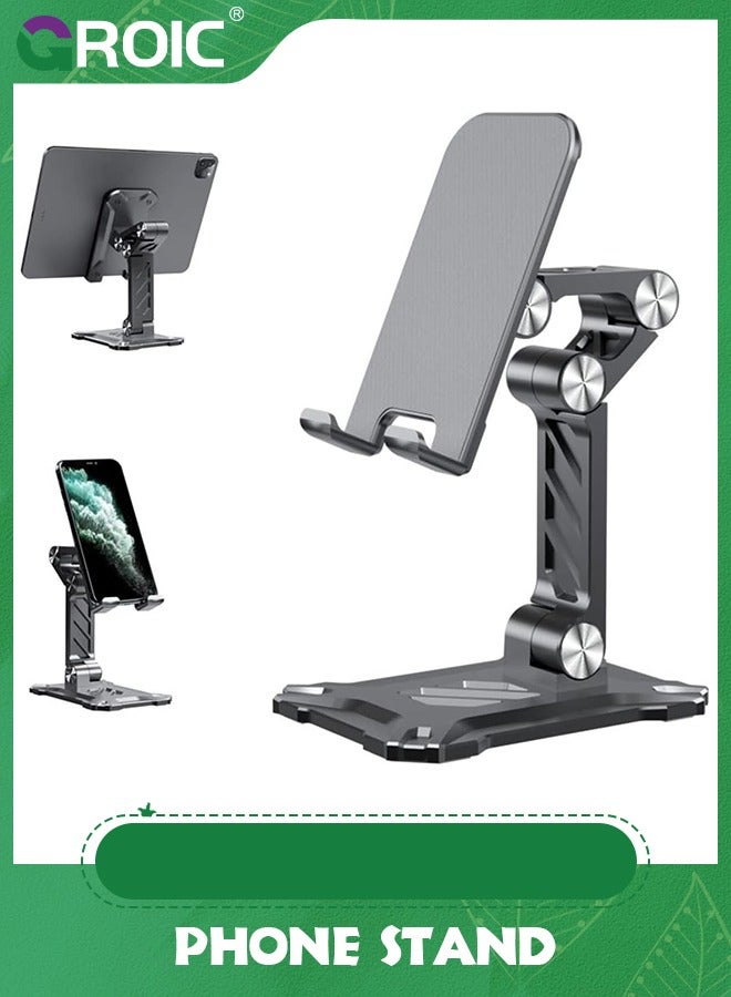 GROIC Black Cell Phone Stand for Desk, Adjustable Office Phone Stand Foldable Angle Height Phone Holder Compatible with 4.7inch-13inch Smartphone/iPad/Tablet  - Image 1