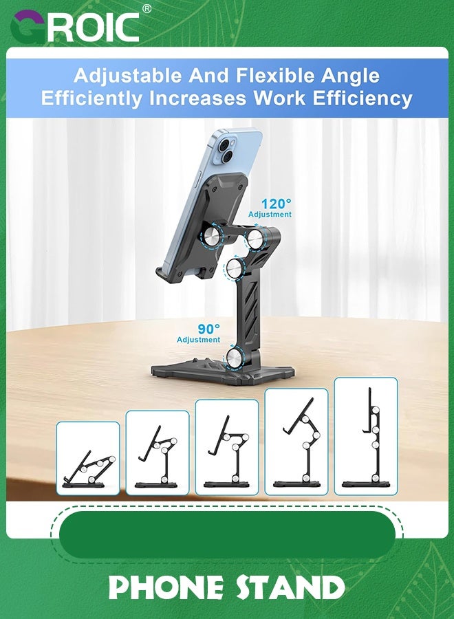 GROIC Black Cell Phone Stand for Desk, Adjustable Office Phone Stand Foldable Angle Height Phone Holder Compatible with 4.7inch-13inch Smartphone/iPad/Tablet  - Image 2