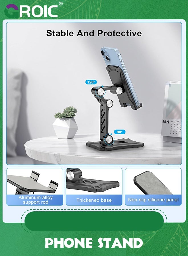 GROIC Black Cell Phone Stand for Desk, Adjustable Office Phone Stand Foldable Angle Height Phone Holder Compatible with 4.7inch-13inch Smartphone/iPad/Tablet  - Image 3