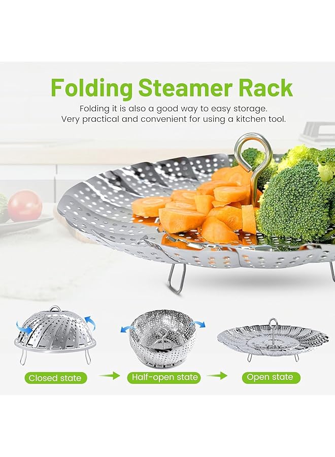 KASTWAVE Stainless Steel Food Steamer Basket, Veggie Fish Seafood Steamer Basket For Cooking, Folding Expandable Steamers Fits For Various Size Pots & Pans (6.4" To 10") - Image 5