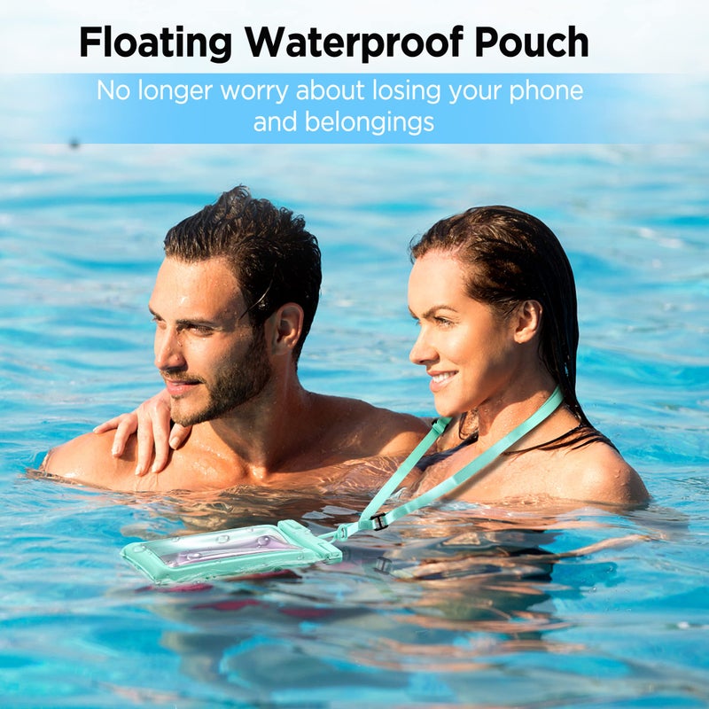 CACOE [Floatable] Floating Universal IPX8 Waterproof Phone case 2 Pack-Up to 7.0",Adjustable Lanyard Phone Pouch,Cellphone Dry Bags for Vacation Beach Pool Kayak Cruise Travel Essentialsï¼ˆBlack+Greenï¼‰ - Image 2