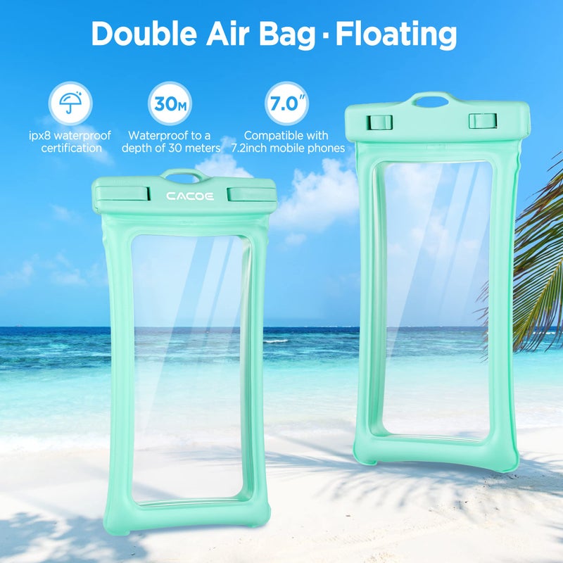 CACOE [Floatable] Floating Universal IPX8 Waterproof Phone case 2 Pack-Up to 7.0",Adjustable Lanyard Phone Pouch,Cellphone Dry Bags for Vacation Beach Pool Kayak Cruise Travel Essentialsï¼ˆBlack+Greenï¼‰ - Image 3