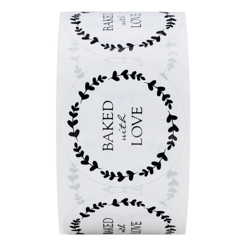 Hybsk Baked with Love Stickers with Wreath Around 1.5 Inch Round Total 500 Adhesive Labels Per Roll (Glossy Paper) - Image 3