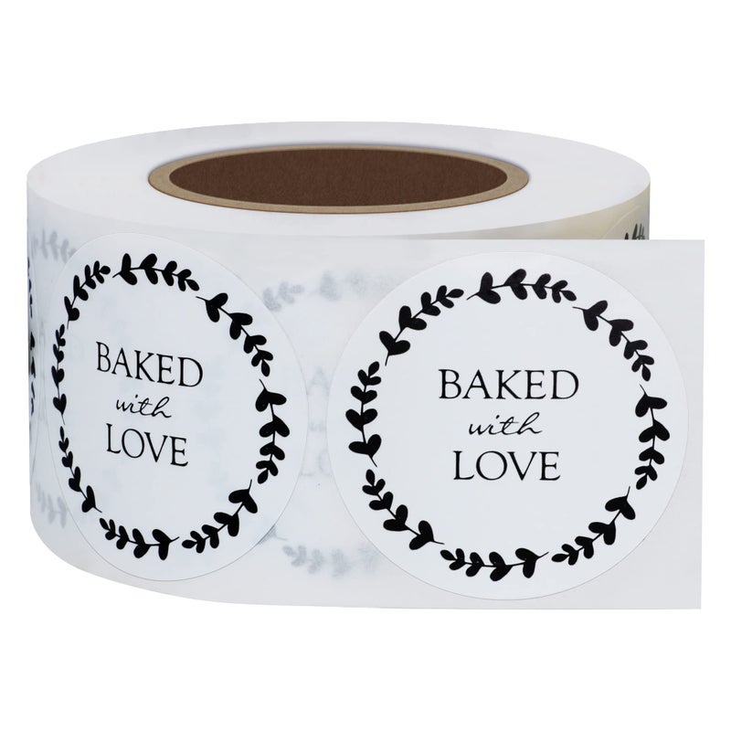 Hybsk Baked with Love Stickers with Wreath Around 1.5 Inch Round Total 500 Adhesive Labels Per Roll (Glossy Paper) - Image 4