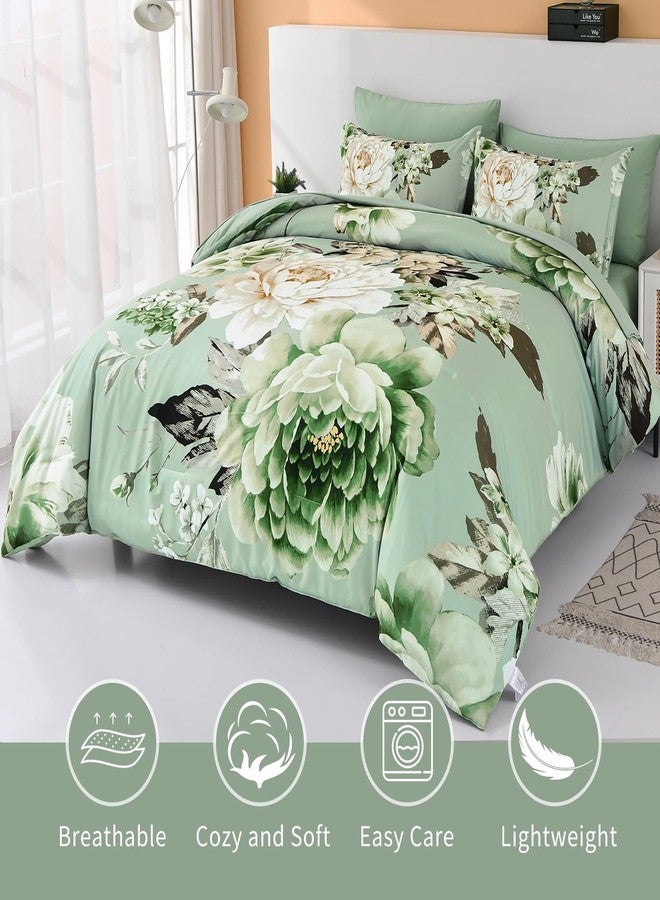 Dintszyayue Queen Sage Green Comforter Set,7 Pieces Green Floral Bed in a Bad Elegant Flower Print Bedding Set Soft Microfiber Bed Set for All Season with Flat Sheet, Fitted Sheets, Pillowcases&Shams - Image 3