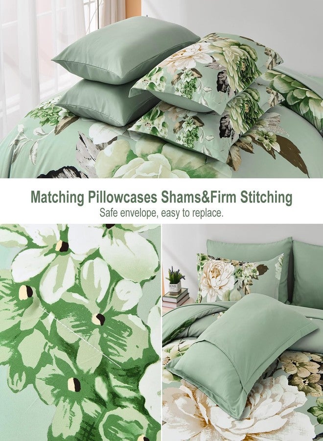 Dintszyayue Queen Sage Green Comforter Set,7 Pieces Green Floral Bed in a Bad Elegant Flower Print Bedding Set Soft Microfiber Bed Set for All Season with Flat Sheet, Fitted Sheets, Pillowcases&Shams - Image 5
