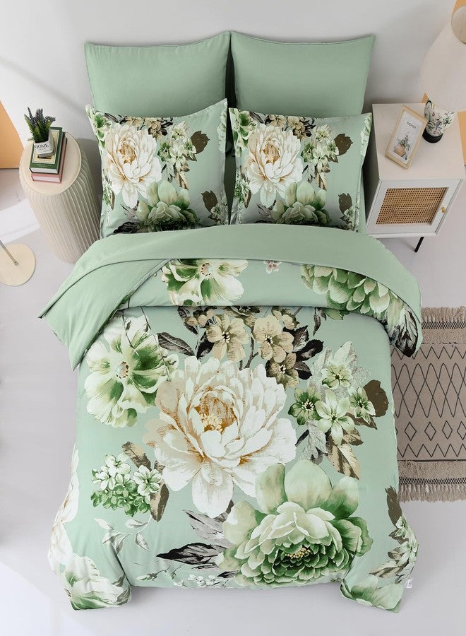 Dintszyayue Queen Sage Green Comforter Set,7 Pieces Green Floral Bed in a Bad Elegant Flower Print Bedding Set Soft Microfiber Bed Set for All Season with Flat Sheet, Fitted Sheets, Pillowcases&Shams - Image 2