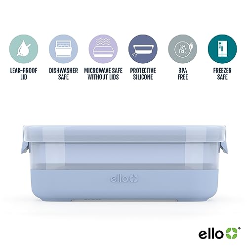 Ello Plastic 3.7 Cup Meal Prep Set 10 Pc, 5 Pack Set - BPA Free Plastic Food Storage Container with Silicone Boot and Airtight Lids, Dishwasher, Microwave, and Freezer Safe, Elderberry - Image 2