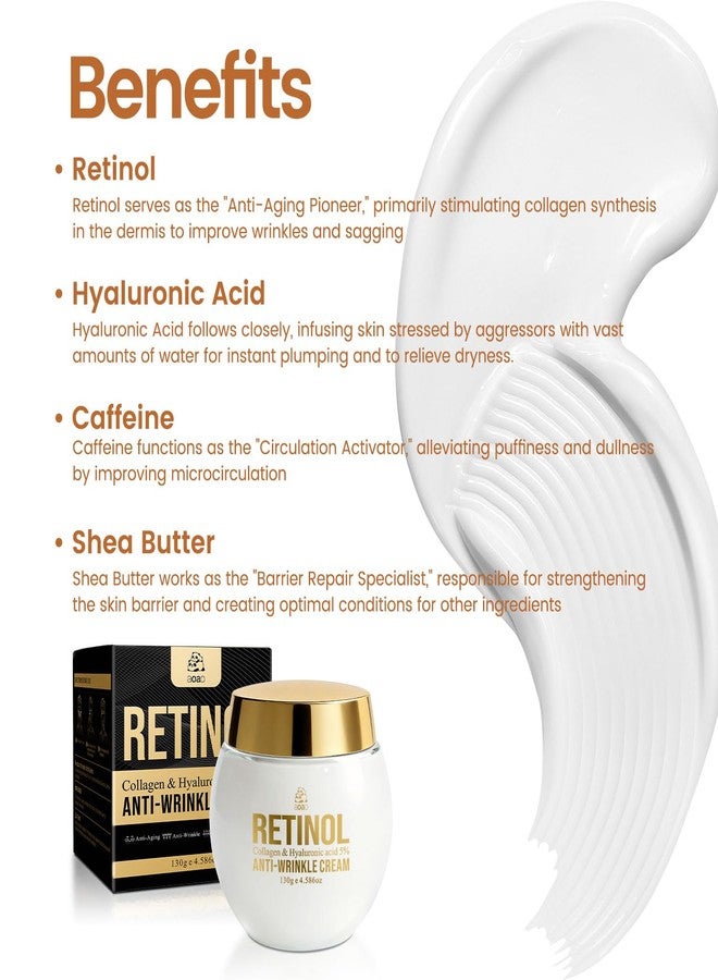 AOAO Retinol Face Cream for Men with Hyaluronic Acid, Hydrating & Anti Wrinkle Moisturizer, Gentle Nourishing for Sensitive Skin, Even Skin Tone, Plumps & Soothes Daily Face Body Moisturizer, 4.59oz - Image 3