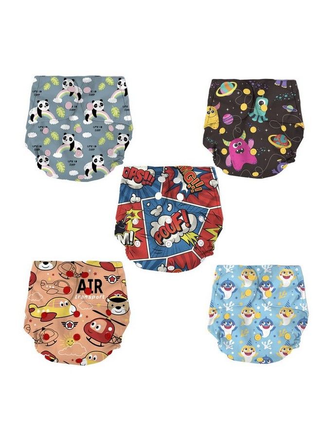 Bumtum 0 To 3 Yrs Baby Freesize Ultrahygiene Space + Baby Shark + Air + Panda + Poof Extra Soft Cloth Diaperwashable & Reusable Diaper And Cotton Soaker(Pack Of 5) - Image 2
